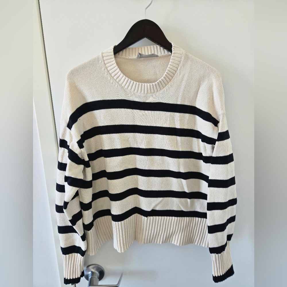 Everlane The Boxy Sweater in Everday Cotton Size M, Color Canvas/Black